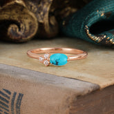 0.5ct Oval Cut Turquoise Ring with Side Stones for Her